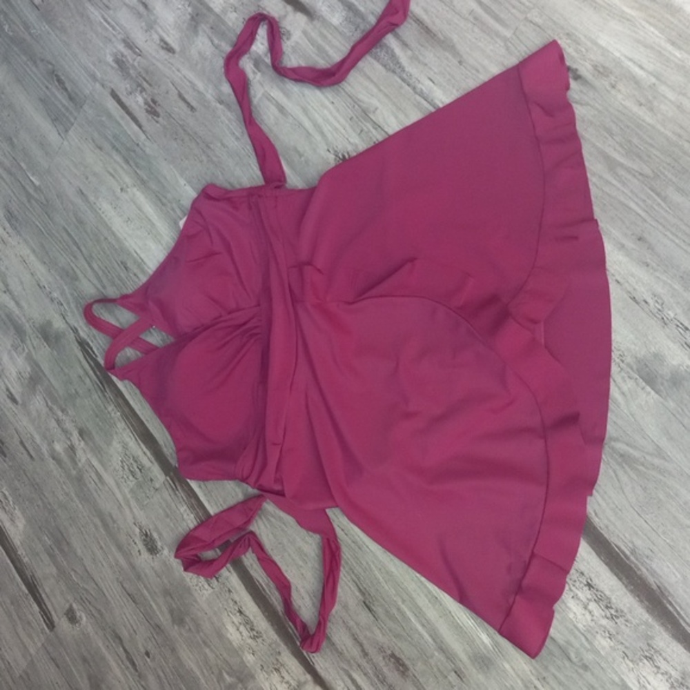 BloomChic Plus Size Plain Wrap Flutters Swim Dress